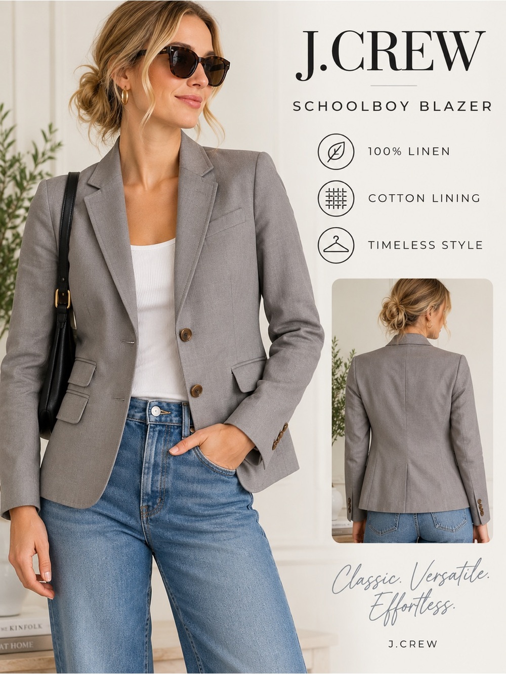 J. Crew Schoolboy Linen Blazer Size 10 Gray Two Button Jacket
